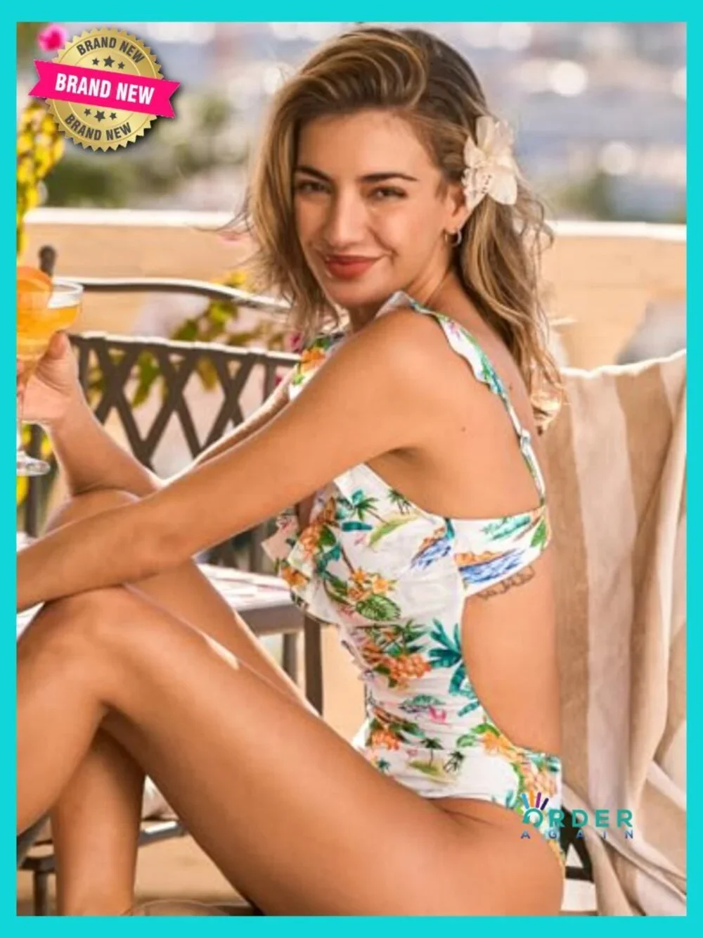 One Piece Swimsuit Plunging V Neck Monokini Ruffle Adjustable Straps Hook